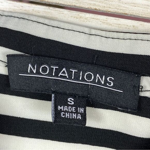 Notations Striped Button Front Blouse Black White Small - Picture 10 of 14